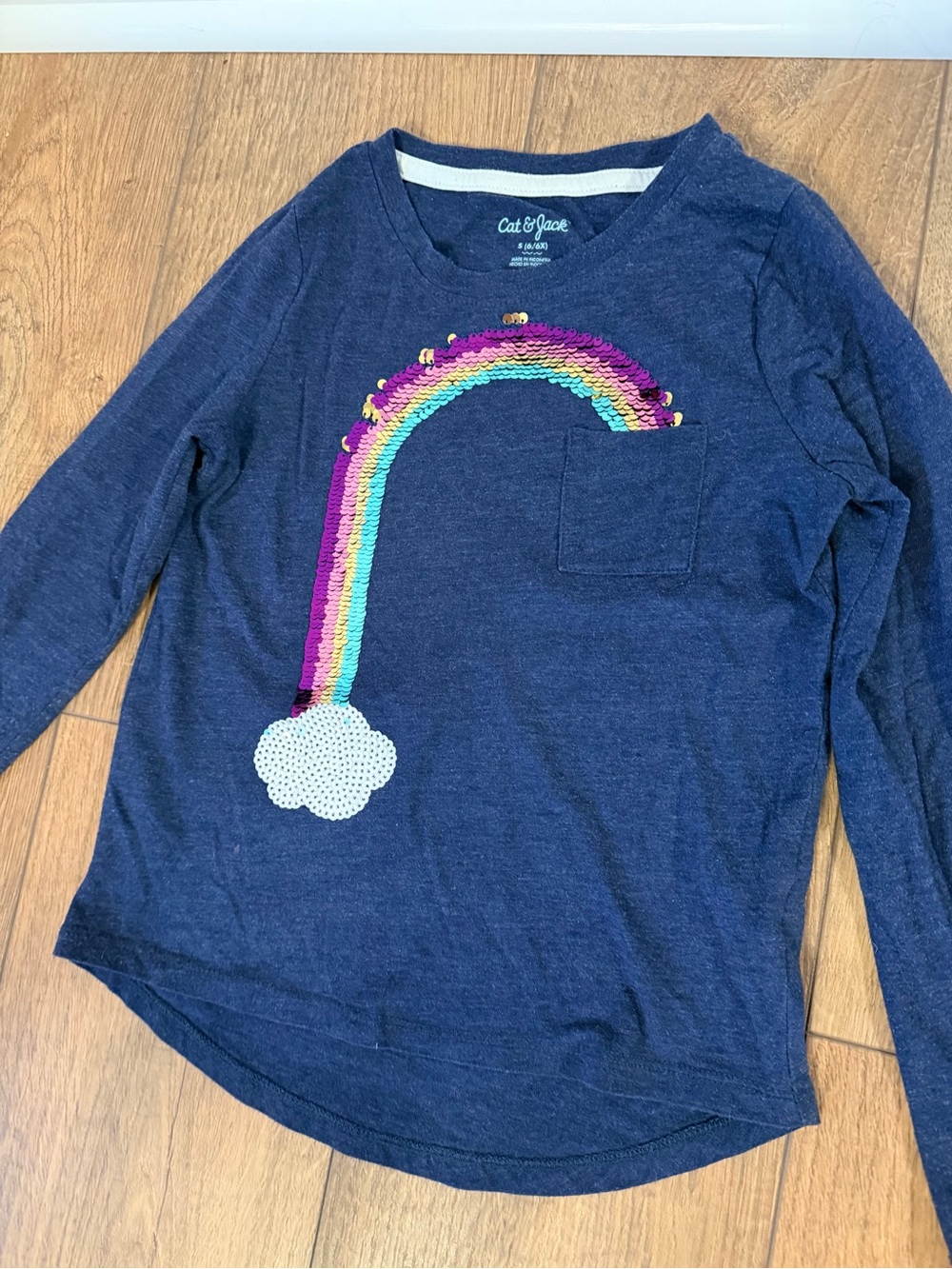Cat & Jack long sleeve blue rainbow flip sequin shirt size small 6 6x